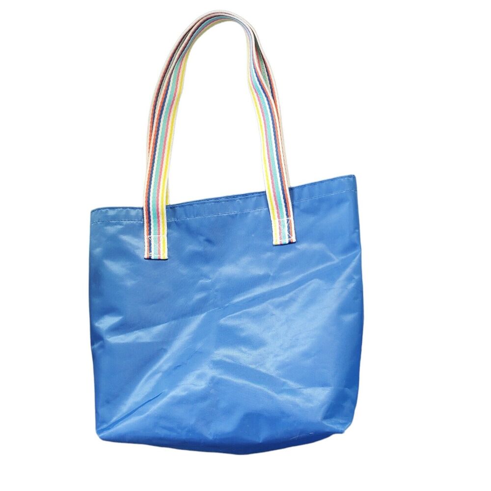 Nordstrom Blue Nylon Tote Rainbow Handles Packable Travel Summer Shopping Bag